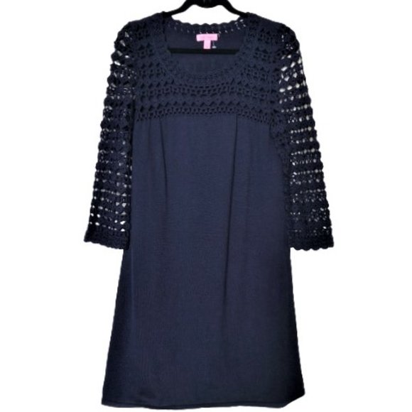 🌸host pick🌸 Lilly Pulitzer Karina merino wool sweater dress, crochet sleeves - Picture 2 of 16